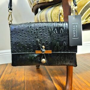LeMiel Faux Ostrich Black Vegan Crossbody Bag